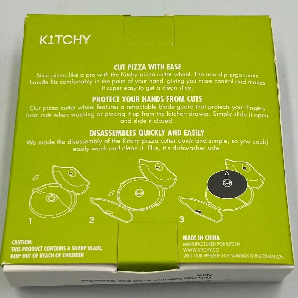 Kitchy Pizza Cutter Wheel Green Stainless Steel Blade Guard New